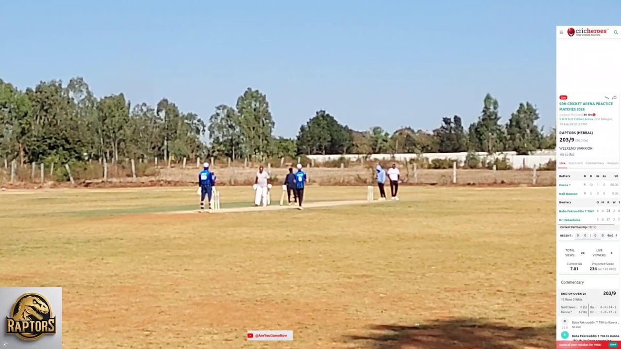 Leather Match 9: 14-Feb-26: 1st Innings #TeamRaptors #LeatherMatch #Cricket #T30