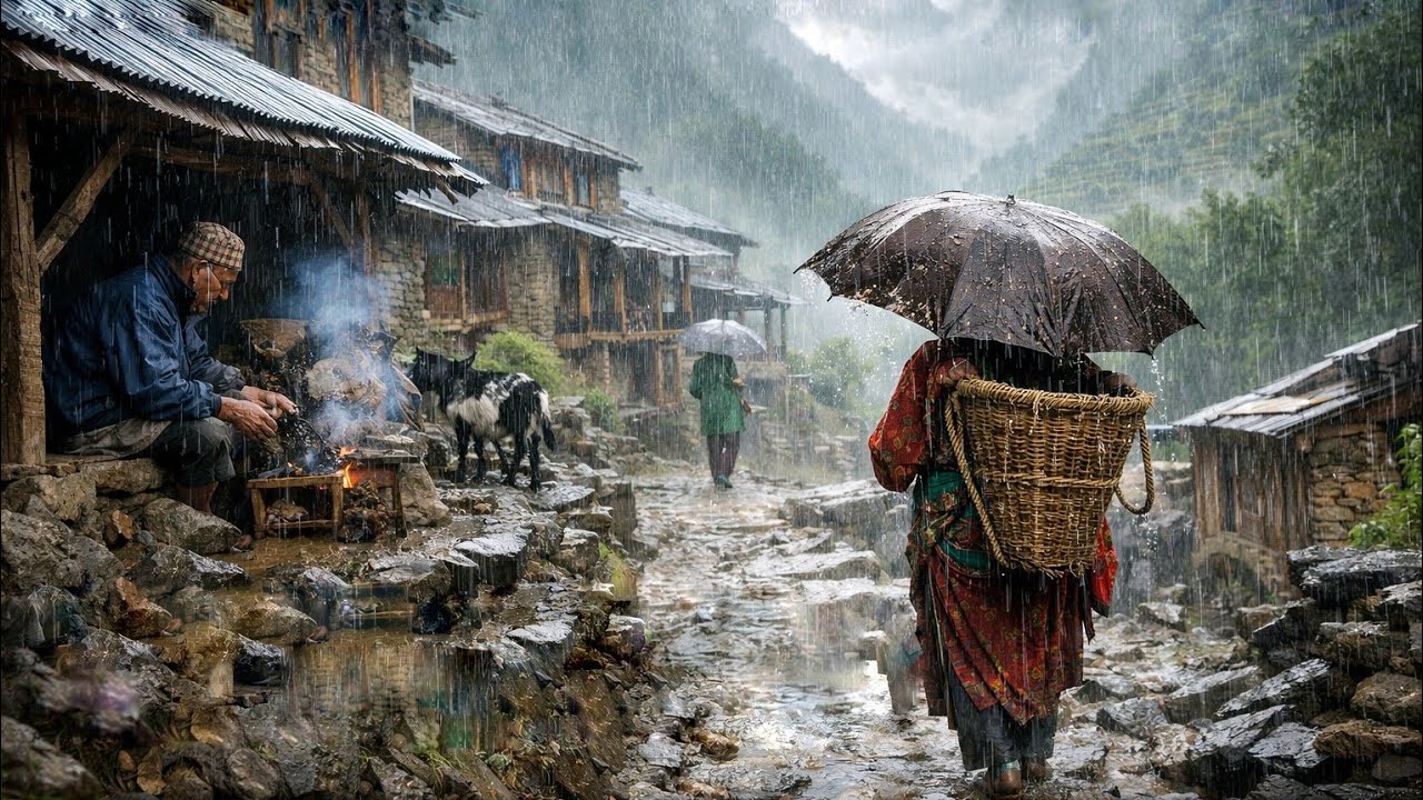 This is Mountain Nepali Himalayan Village Life Heavy Rainy Day | Naturally Village Shepherd  Video |