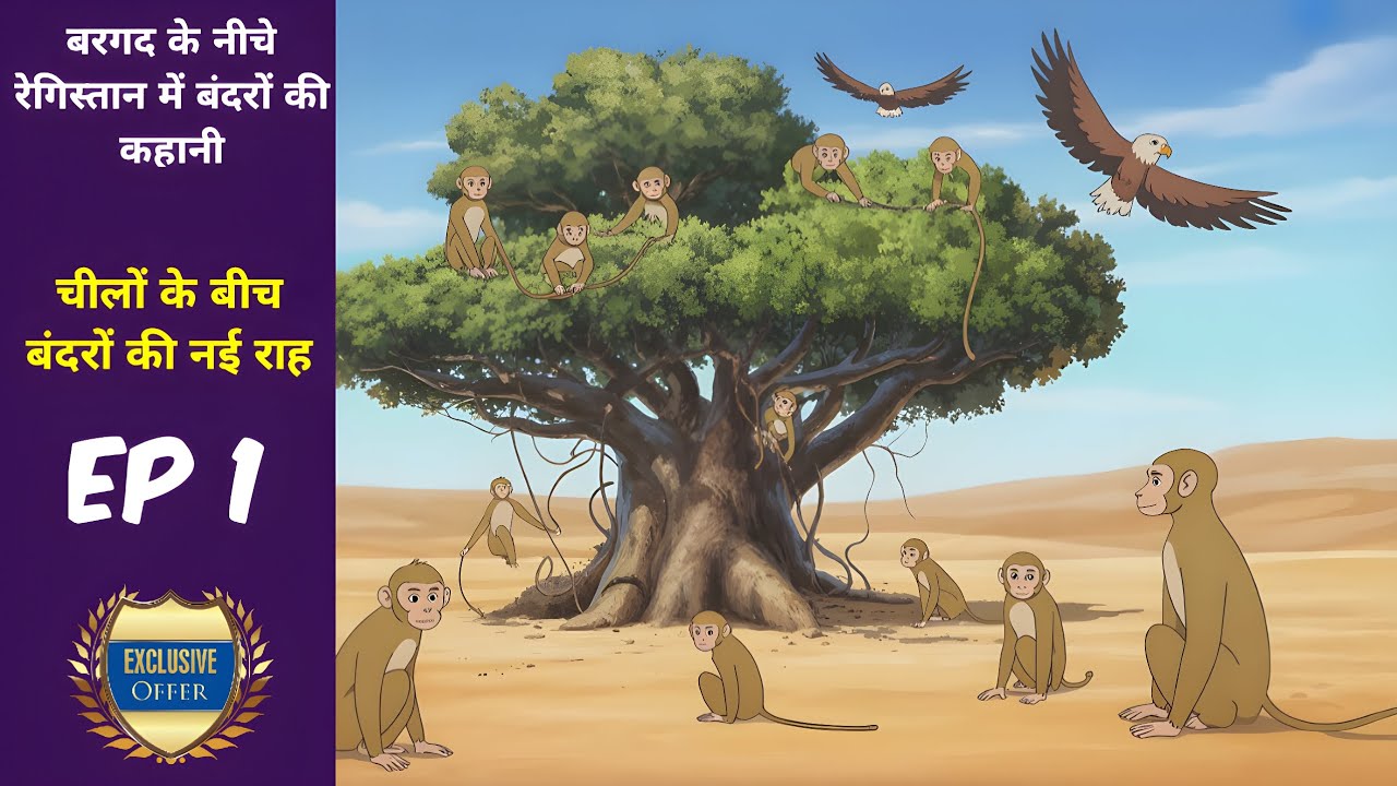 बरगद के नीचे रेगिस्तान में बंदरों कीकहानी Kahaniyan I Stories for kids l Hindi story l shorts storie