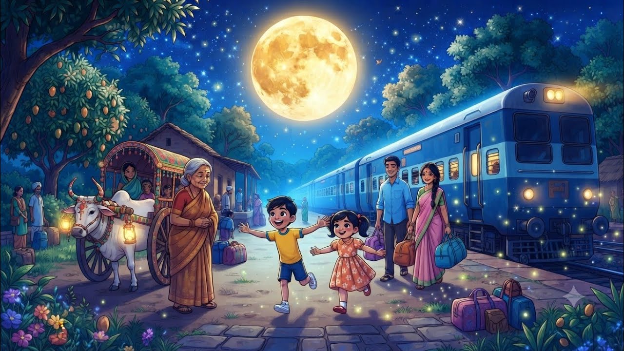 90s Train Journey to Mausi's Village 🚂 | ndian Village Life | 90s Childhood Memories 2D Ghibli Story