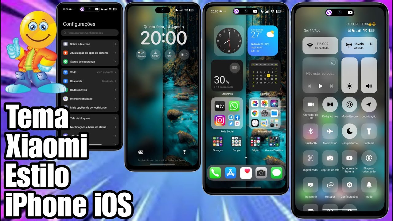 Tema Xiaomi Estilo iPhone Ícones Animados e Centro de Controle HyperOs igual iOS 26 @Ciclope Tech