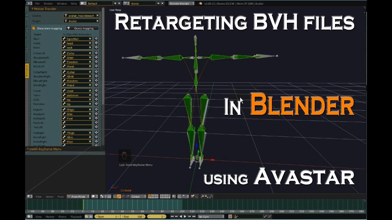 Retargeting BVH files in Blender using Avastar