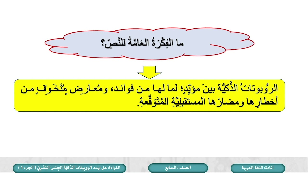 الصف السابع   اللغة العربية   هل تهدد الروبوتات  ج1