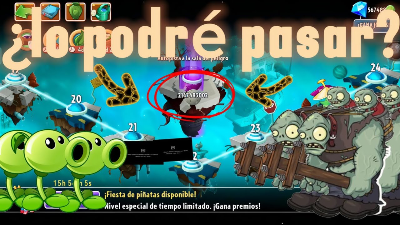 Pasando la autopista a la sala del peligro el nivel:2147483001.(con plantas de nivel 200)#pvz2#.