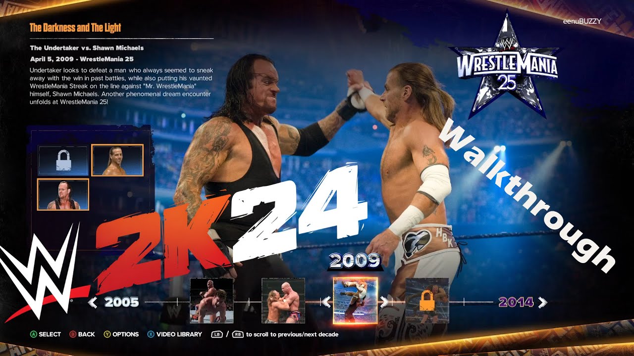 WWE 2k24 Showcase Undertaker vs Shawn Michaels | Walkthrough | The Darkness and The Light | WM 25