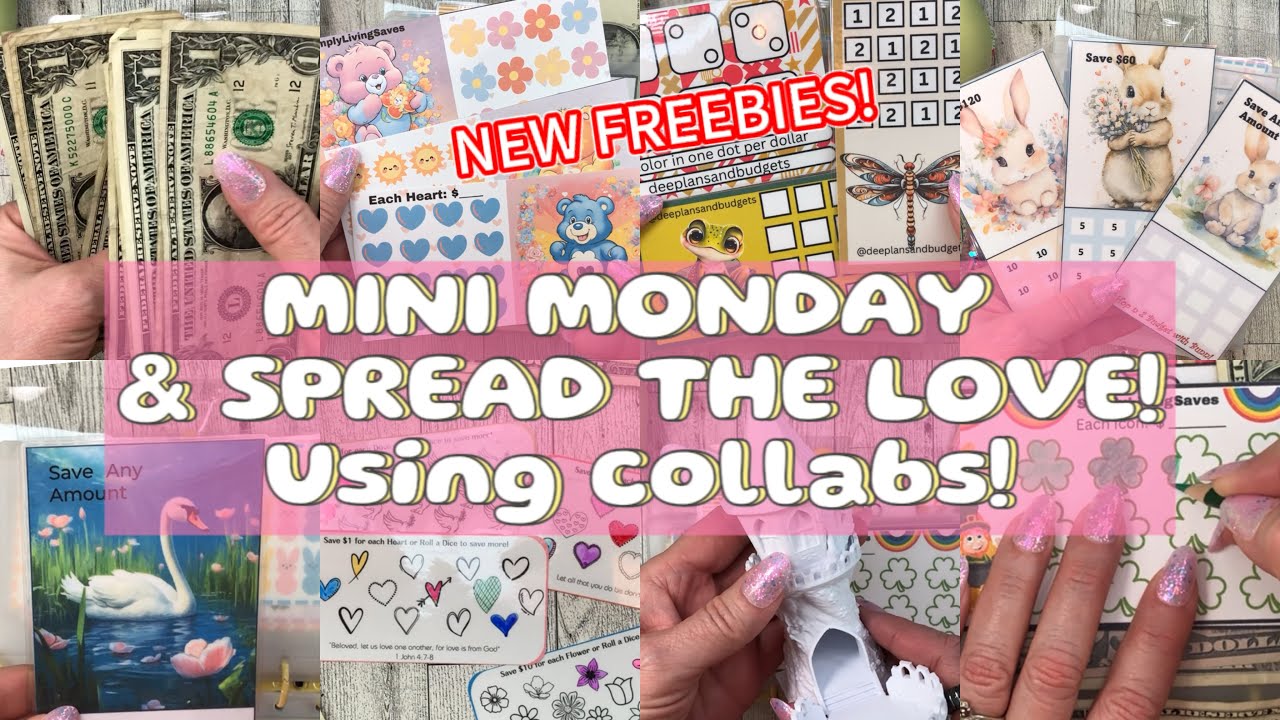 MINI MONDAY SAVINGS CHALLENGES! PLAYED WITH ALL COLLAB FREEBIES‼️stuffing for sinking funds UNEDITED