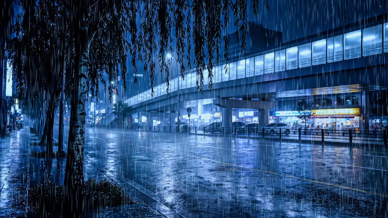 Korean Rainy Night ASMR | Relaxing City Rain Sounds in Korea for Sleep, Study & Focus