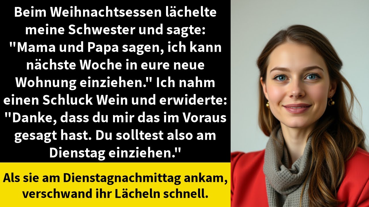 Beim Weihnachtsessen lächelte meine Schwester und sagte: 