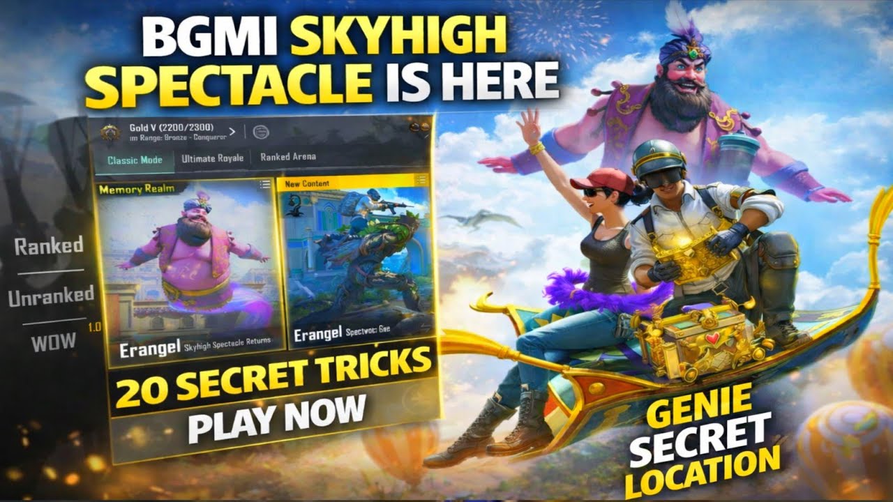 😍BGMI SKYHIGH SPECTACLE IS HERE | GENIE MODE SECRET LOCATION | 20 SECRET TRICKS | FLYING CARPET