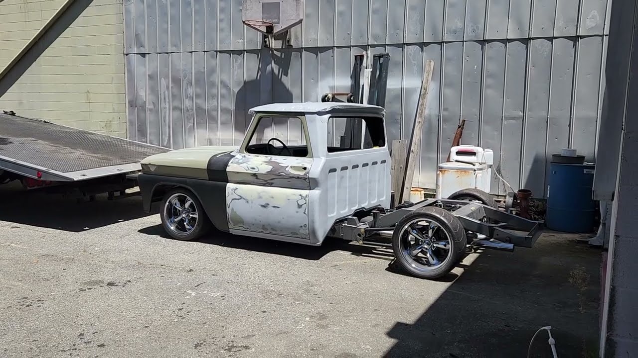 Greg's  65 C10 leaves the shop for paint.