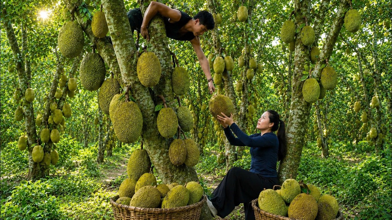 Giant jackfruit harvest! 🌿 Fresh forest jackfruit & Traditional village cooking