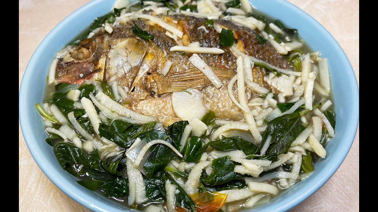 Labong (Bamboo Shoot) Recipe with Saluyot (Jute Leaves) - Dinengdeng with Fried Tilapia