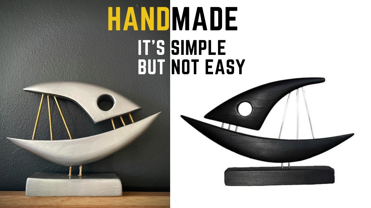 DIY unique Fish boat Sculpture decor | white cement crafts