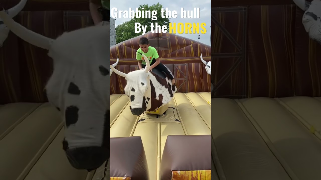 First try on a mechanical bull!  Noah&rsquo;s turn!  #cowboys #fair #mechanicalbull #event