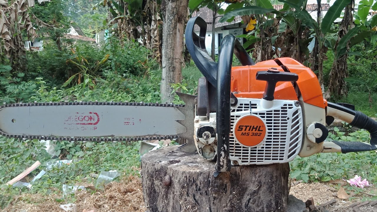 stihl ms 382 bar oregon 20 inch potong trembesi bahan palet.