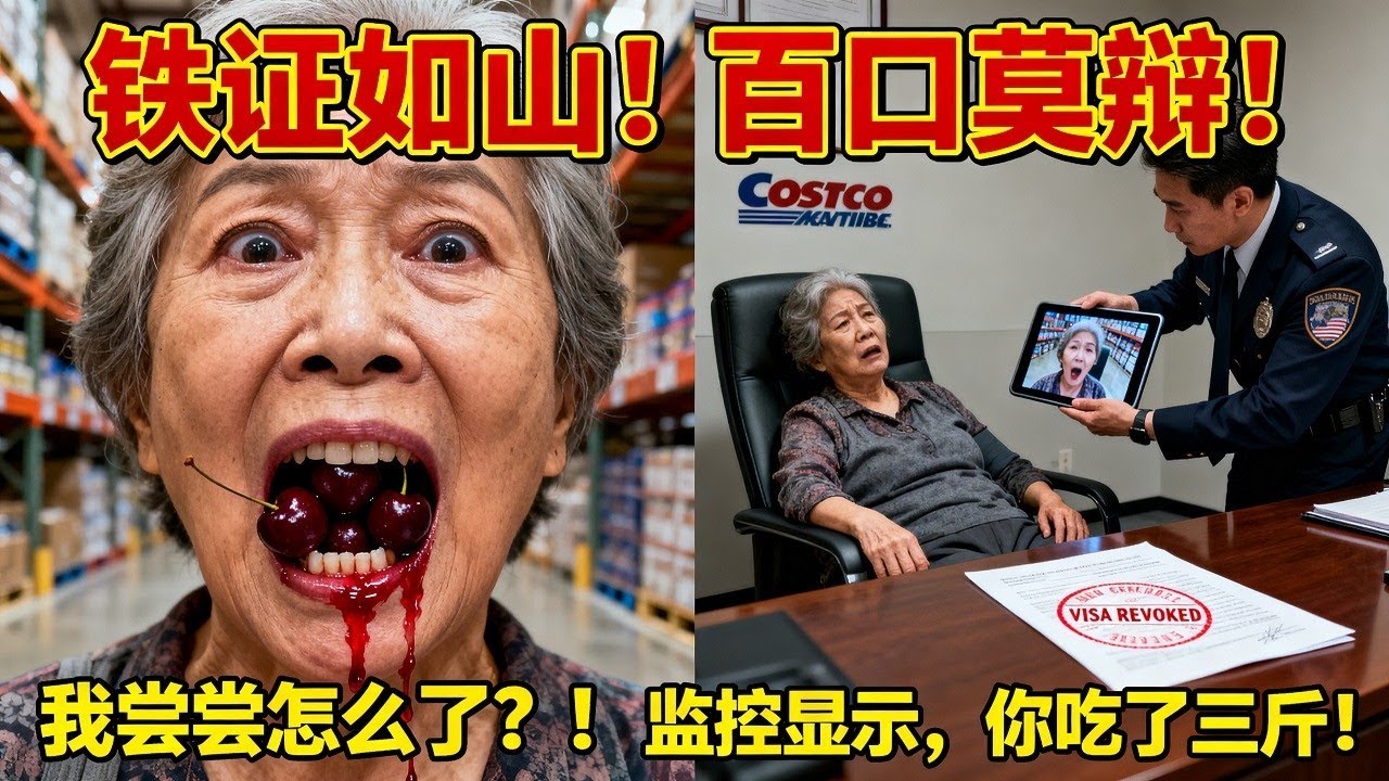 中国大妈Costco疯狂偷吃樱桃被抓，竟当场躺地撒泼：“我尝尝怎么了？”经理调出监控后，她彻底傻眼了！签证吊销+终身禁入+全家遣返！