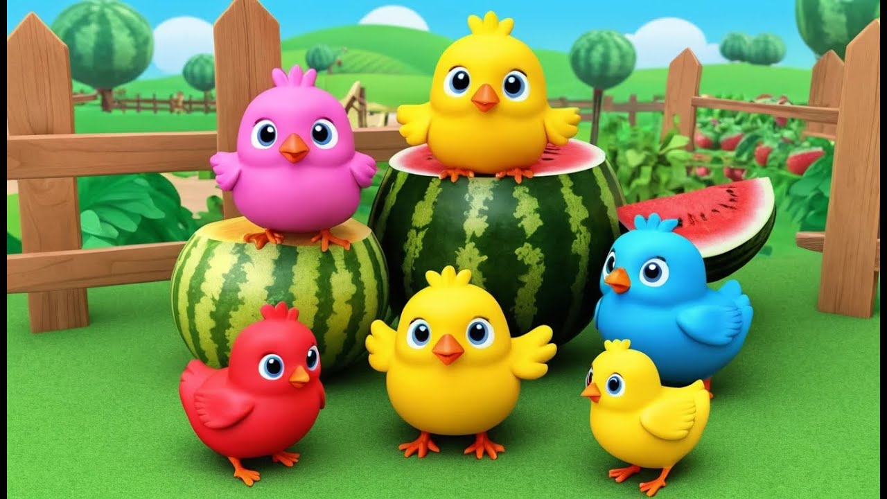 Three Chicks Rolled the Watermelon 🐥🍉 | 3D Animated Nursery Rhyme for Kids