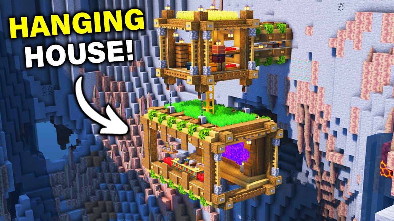 ⛏️ Minecraft : How to Build a HANGING Mountain House [ Build Tutorial for Survival ] 🏡