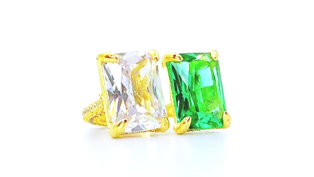 Emerald Radiant Shaped Cocktail Open Ring - Monarjew
