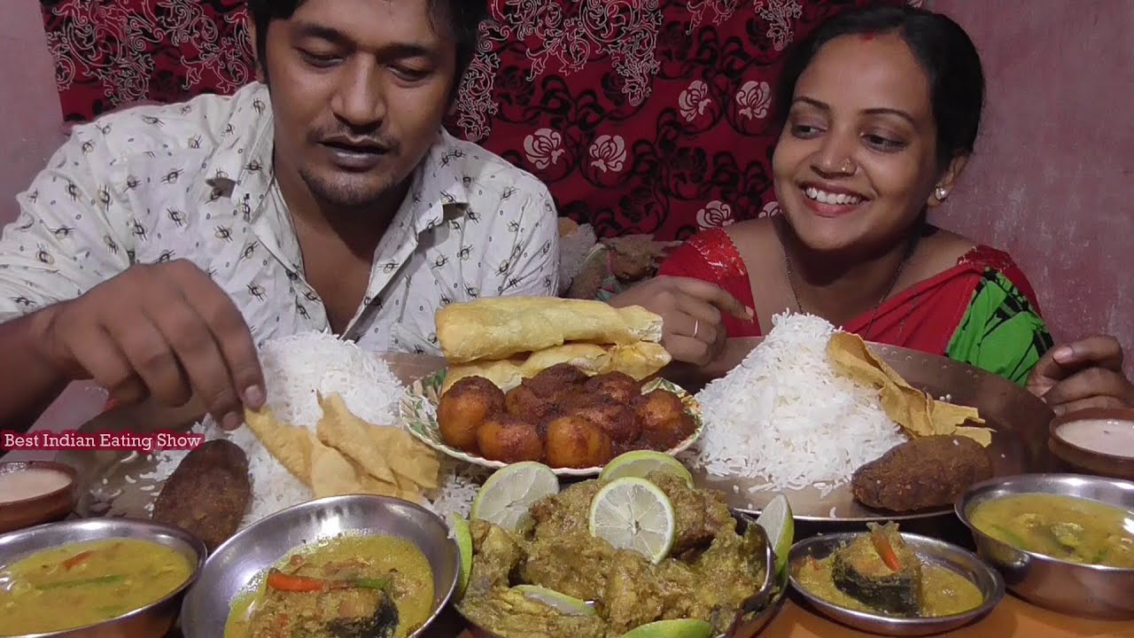Wife & Husband Eating King Thali - Rice - Naan - Chicken - Fish - Curd Snacks -Dal - Huge Lunch Show