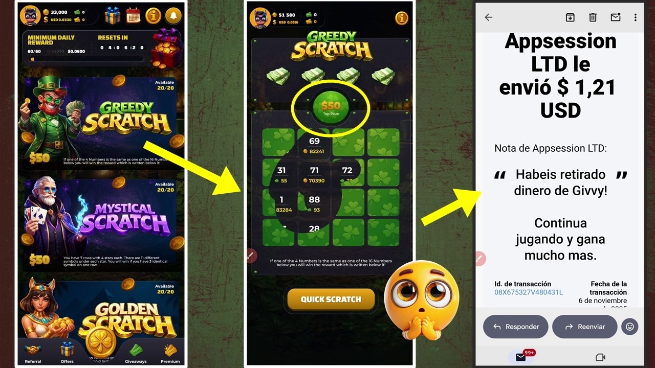 GREEDY CARDS APP🍀RASPA, JUEGA Y GANA DINERO EN TU BILLETERA PAYPAL/AIRTM SIN INVITAR AMIGOS🤑 REVIEW💸
