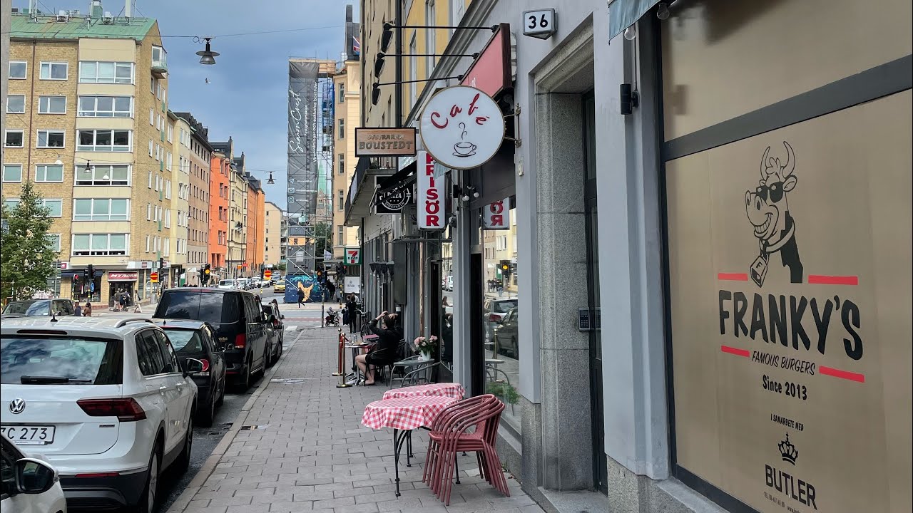 Swedish streets: Blekingegatan, S&ouml;dermalm. Slow summer stroll on city street. 4k, street sounds.