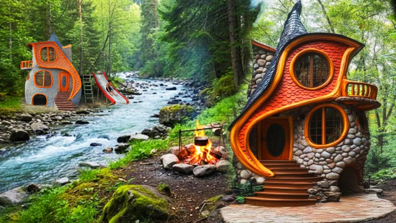 The secret to building a modern, earthen house with a private swimming pool and slide in real life