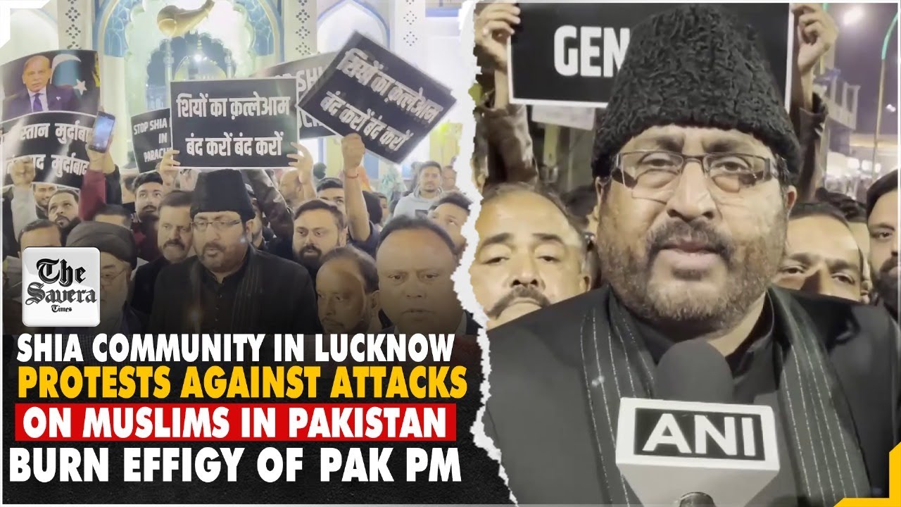 Shia community in Lucknow protests against attacks on Muslims in Pakistan; Burn effigy&nbsp;of&nbsp;Pak&nbsp;PM