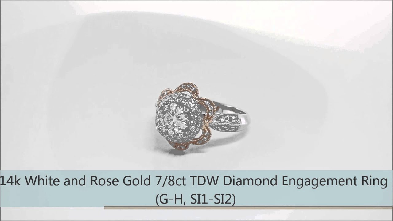 14k White and Rose Gold 7/8ct TDW Diamond Engagement Ring - KC Jewelry