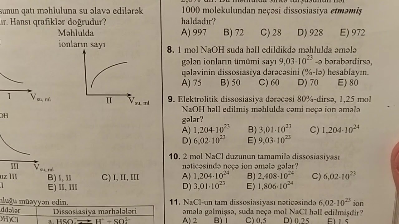 Dissosiasiyaya aid hesablamalar 1-23.DİM Test toplusu 2019.