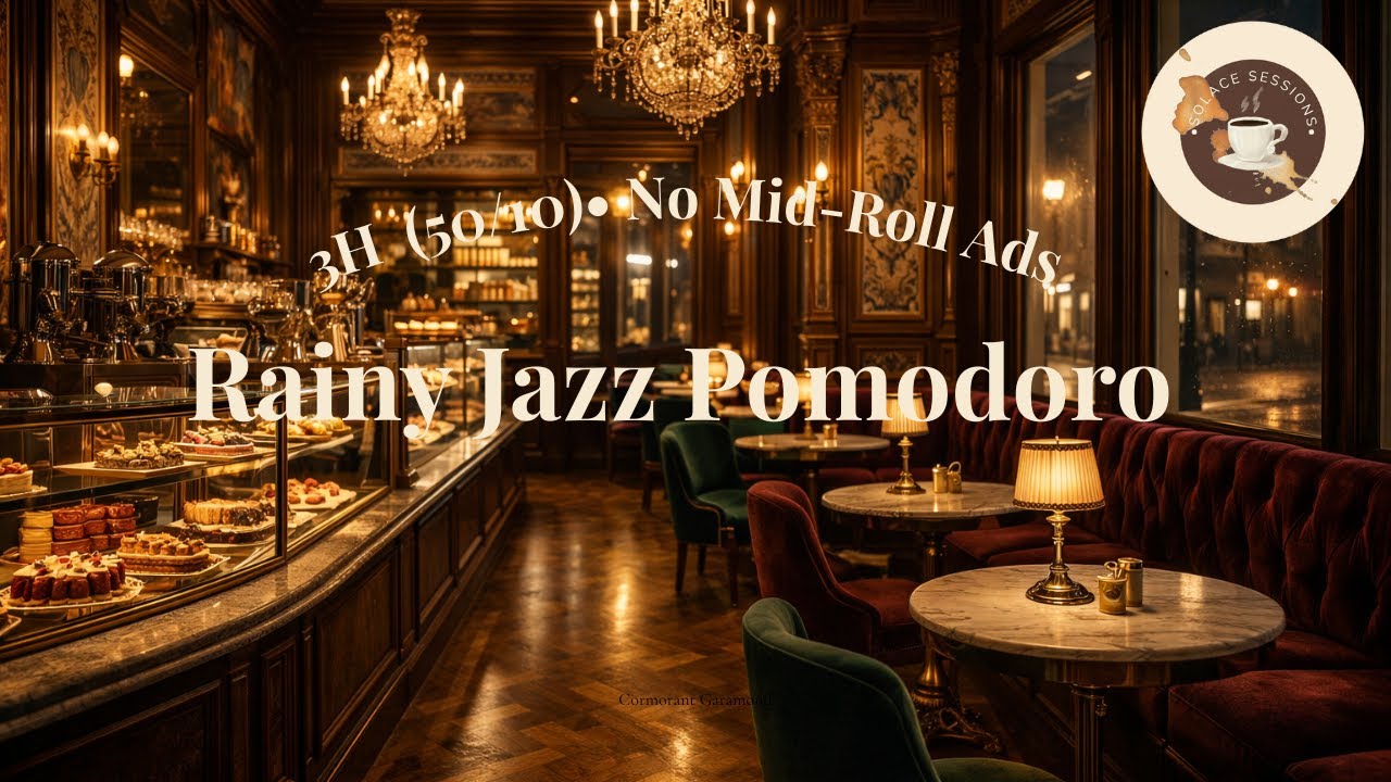 Rainy Jazz Pomodoro • Luxe Pâtisserie Café • 3H Focus Timer (50/10) • No Mid-Roll Ads