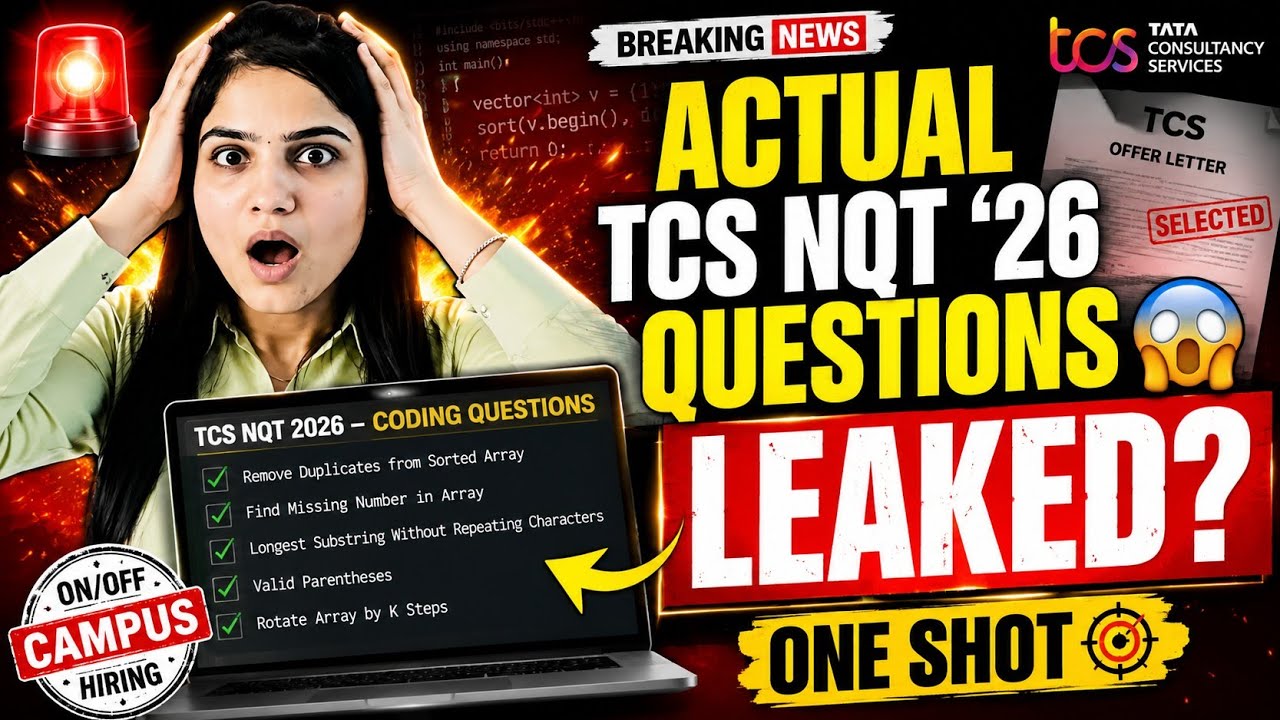 TCS Actual Coding Questions Asked in NQT '26 😱 | Complete One Shot | On/Off Campus Hiring