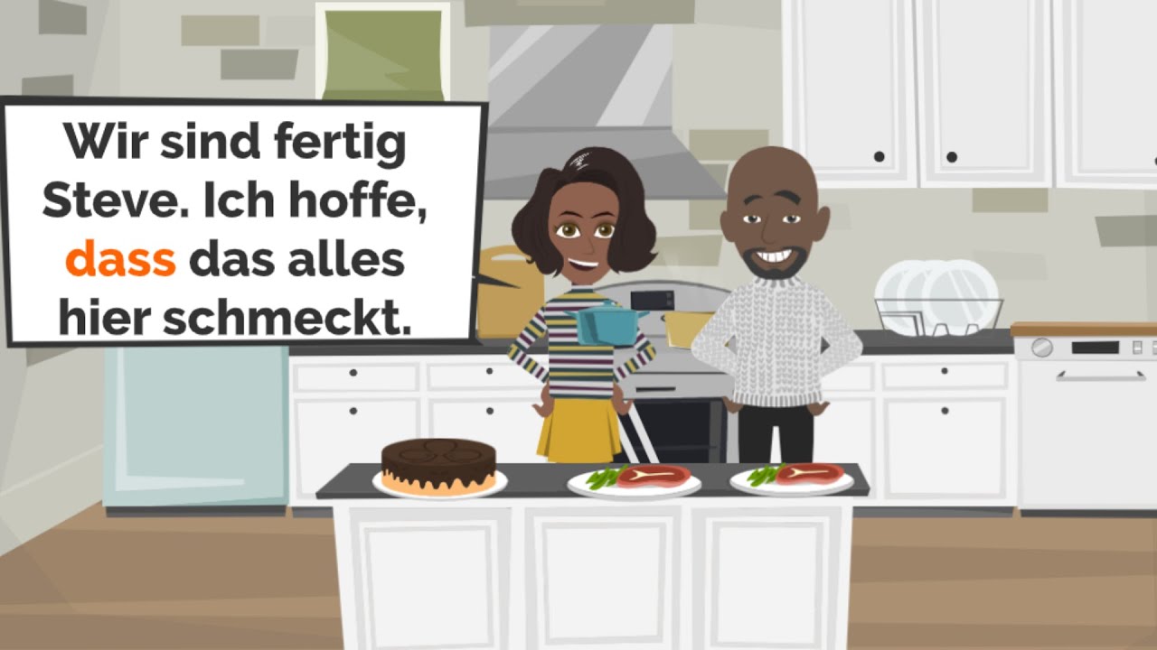 Alba und Steve kochen zusammen  | Deutsch lernen | Konjunktionen: aber, weil, dass, deshalb...