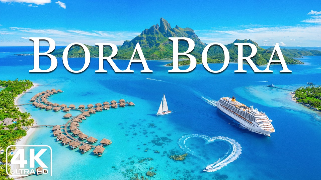 🌊🏝️ BORA BORA 4K DRONE FOOTAGE | Luxurious Floating Villas and Tropical Lagoon Escape