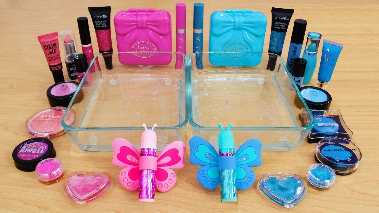 Pink vs Blue - Mixing Makeup Eyeshadow Into Slime! Special Series 101 Satisfying Slime Video