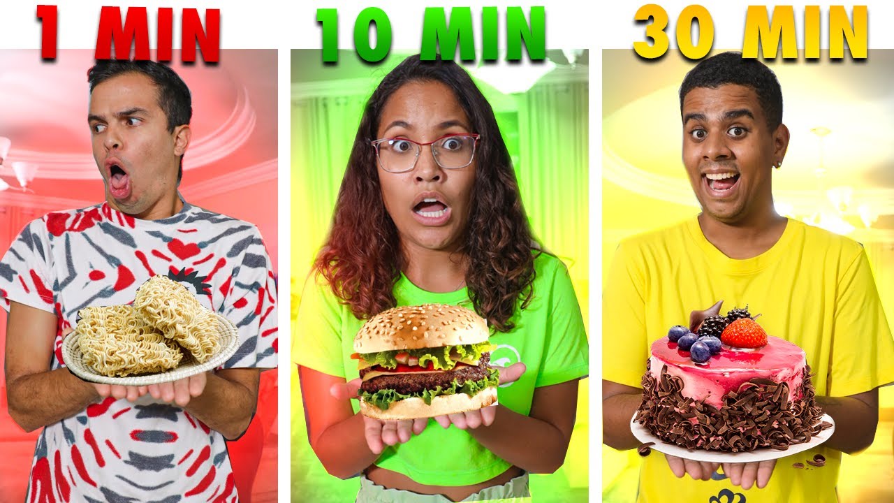 1 MIN VS 10 MIN VS 30 MIN! - QUEM FAZ A MELHOR COMIDA NA MANSÃO?