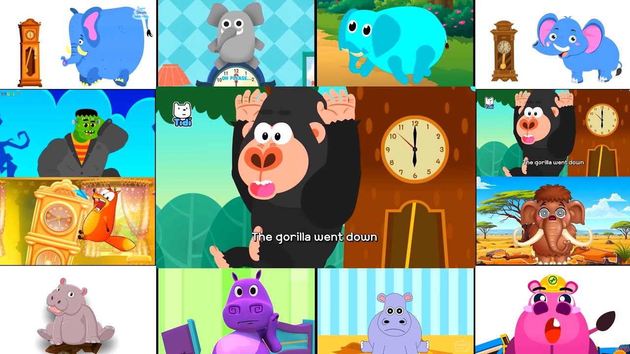 HICKORY DICKORY DOCK ||  FRANKENSTEIN, GORILLA, FOX & MAMMOTH || 4 ELEPHANT & 4 HIPPO || FX TUTORIAL