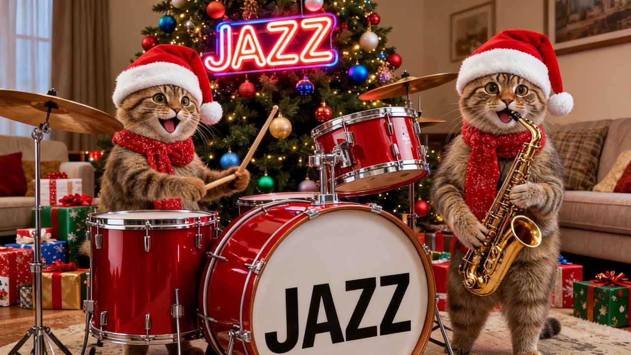 🎷🐱🎷4K Relaxing Jazz Music: Cute Cat Band Playing Festive Dixieland for Holiday Mood #dixieland