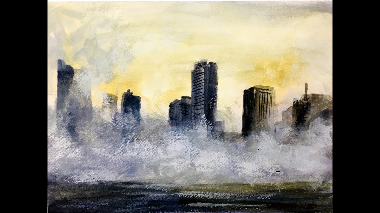 Fog in the City - Watercolor Painting - Aquarelle Demo - By Vamos