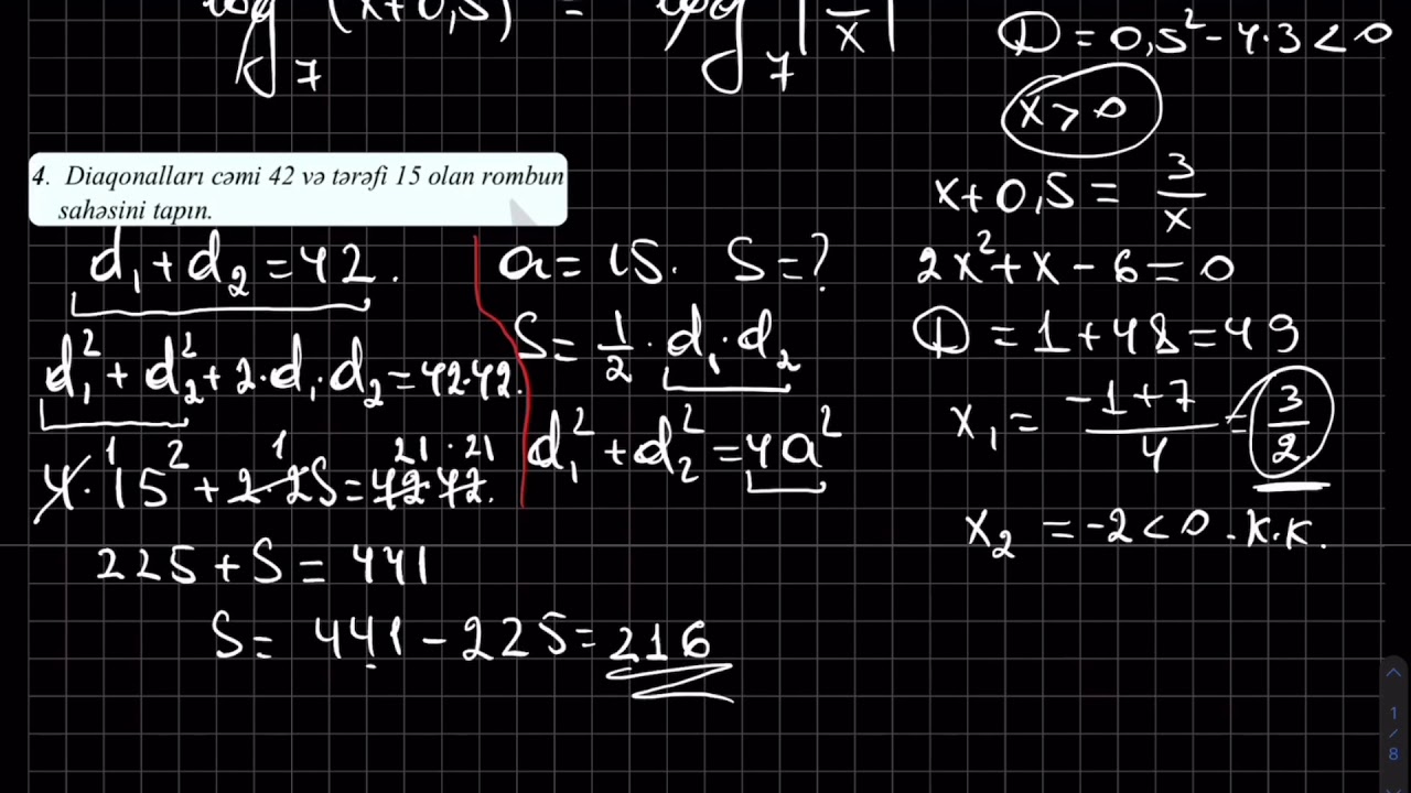11-ci sinif buraxılış imtahanı (24.06.2020) Riyaziyyat - testlərin və məsələlərin video izahı