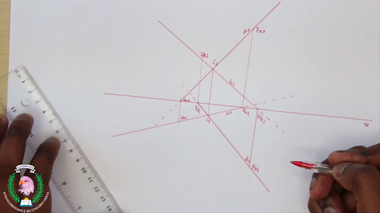 Aula de Desenho e Geometria Descritiva- Determinação dos traços do plano definido por duas rectas