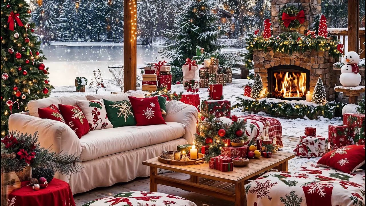 New Year's Eve Ambience 🥳🎊 Cozy Winter Coffee Shop with Smooth Jazz & Bossa Nova 🔥Fireplace for Work