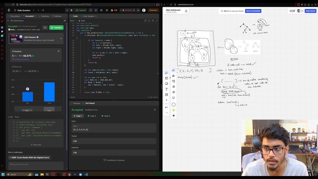 LeetCode | Maximum Product of Splitted Binary Tree | C++ | Golang | Rust