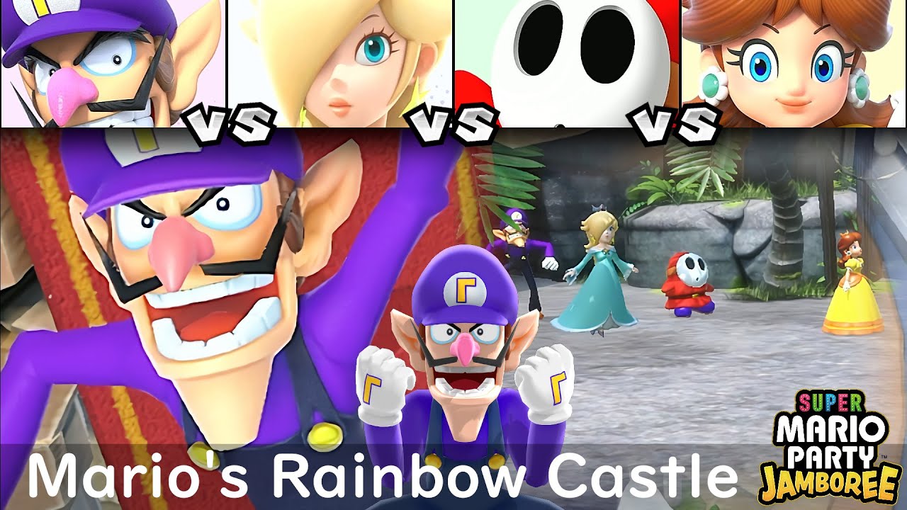 Super Mario Party Jamboree Waluigi vs Rosalina vs Shy Guy vs Daisy in Mario's Rainbow Castle