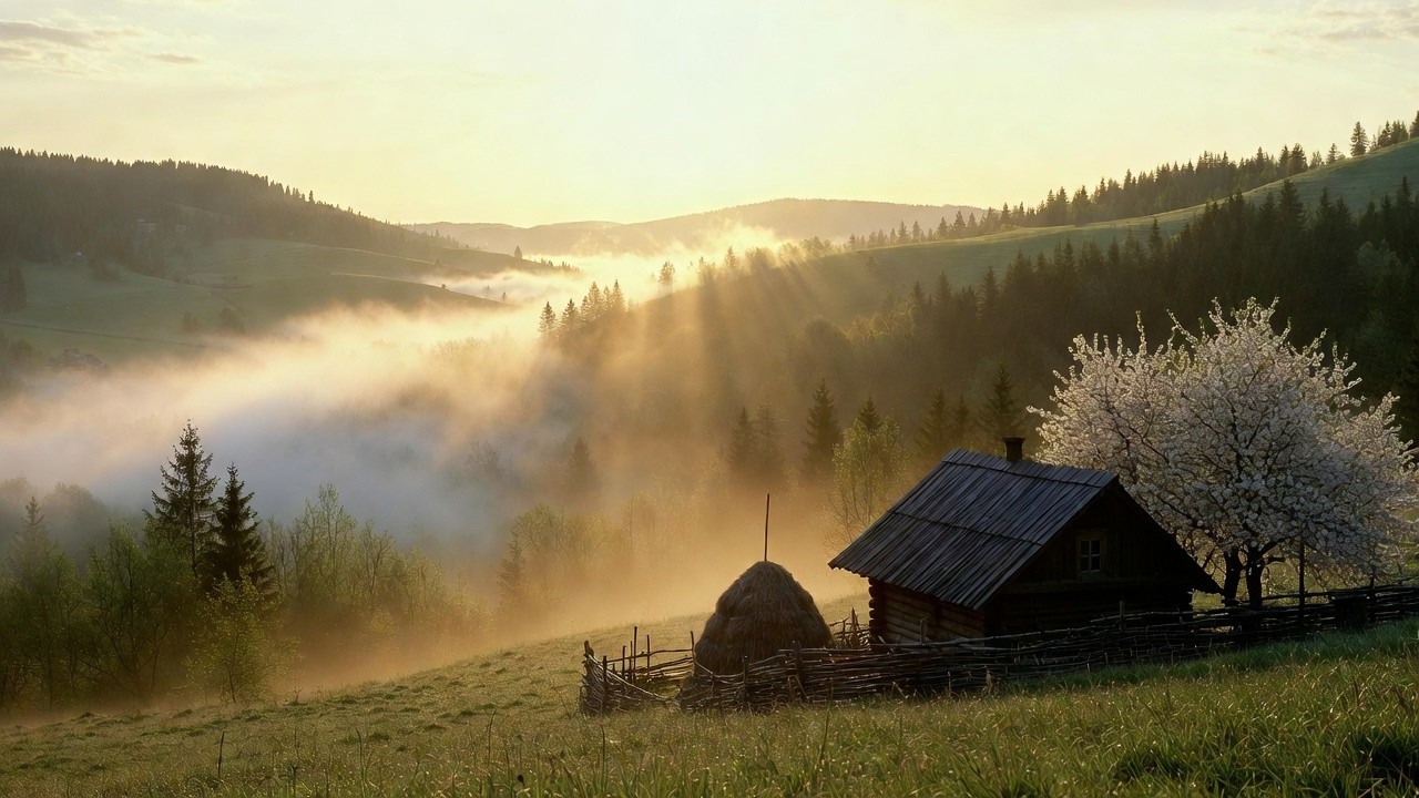 Misty Morning in the Carpathian Mountains Meadow 🌄 | Birdsong, Cow Bells & Nature Sounds