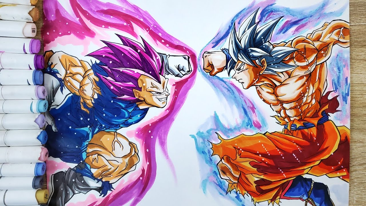 Рисунок Гоку Освоил Ультра Инстинкт против Вегеты Ультра Эго 🔥[ Dragonball ]
