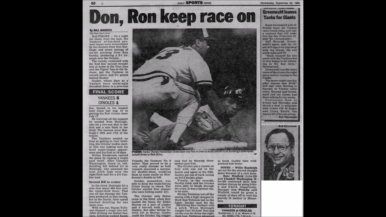 September 27, 1988-Yankees vs. Orioles (WABC Radio) (Guidry's Last Game)