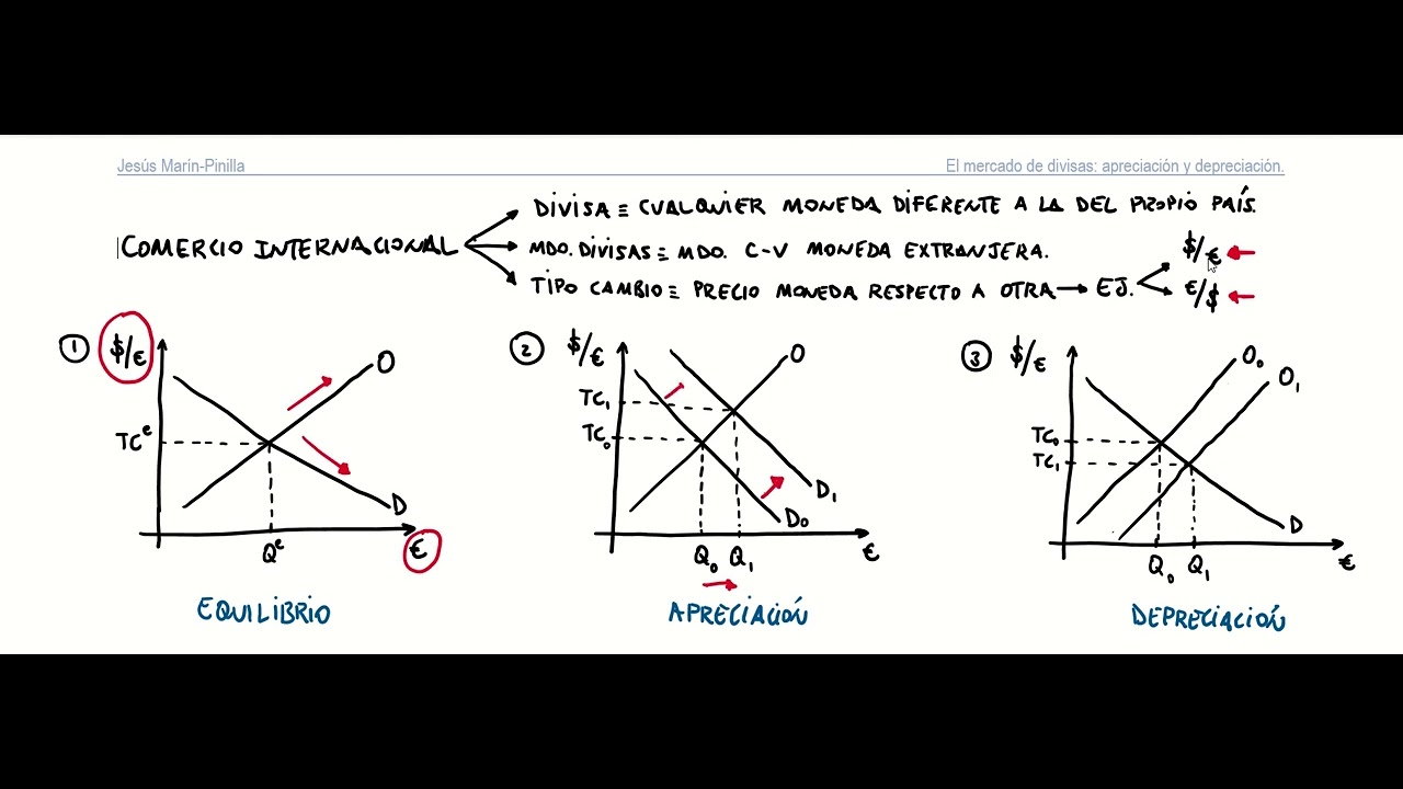 Desplazamientos de las curvas de oferta y demanda de divisas: apreciación y depreciación de moneda