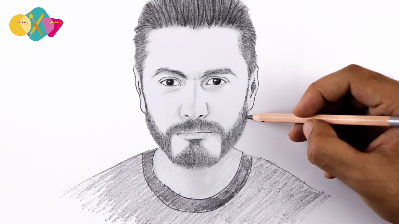 رسم بالرصاص للمبتدئين سهل جدا | تعلم طريقة رسم تامر حسنى بالرصاص خطوة بخطوة بطريقة سهلة | رسم حلو