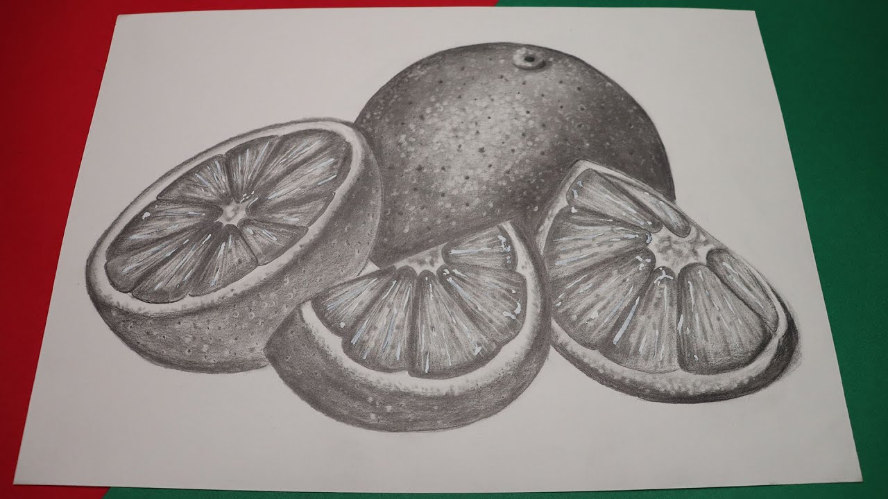 how to draw realistic orange fruit step by step